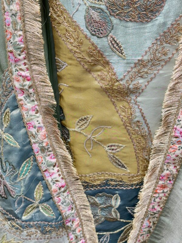 Luxurious tissue fabric with intricate gota floral embroidery. - Image 4