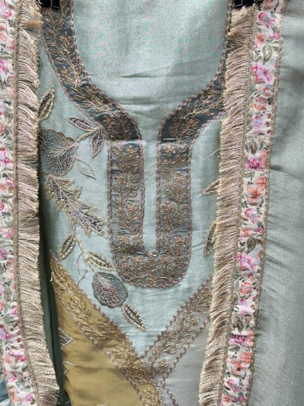 Luxurious tissue fabric with intricate gota floral embroidery. - Image 5