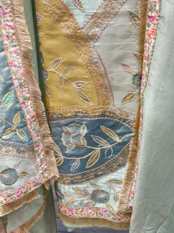 Luxurious tissue fabric with intricate gota floral embroidery. - Image 6