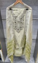 Pure Tissue Unstitched Suit with unique mirror work.