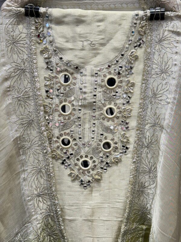 Pure Tissue Unstitched Suit with unique mirror work. - Image 3