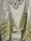 Pure Tissue Unstitched Suit with unique mirror work.