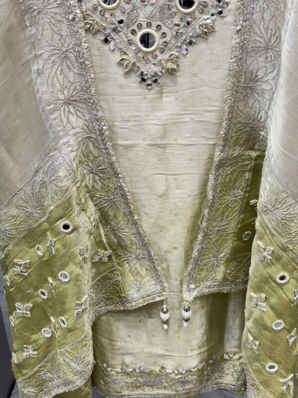 Pure Tissue Unstitched Suit with unique mirror work. - Image 4