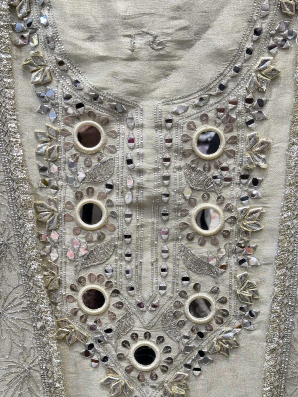 Pure Tissue Unstitched Suit with unique mirror work. - Image 5