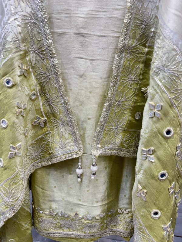 Pure Tissue Unstitched Suit with unique mirror work. - Image 6