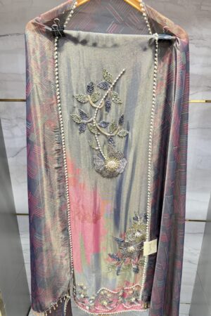 Unstitched suit set with elegant floral print designing