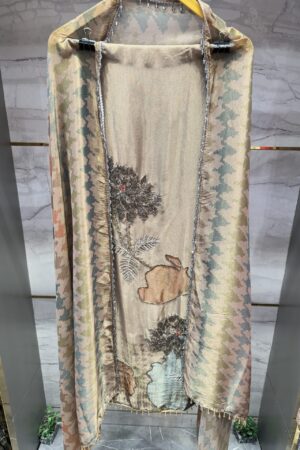 Premium unstitched suit with unique floral embroidery.