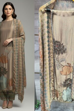 Premium unstitched suit with unique floral embroidery.